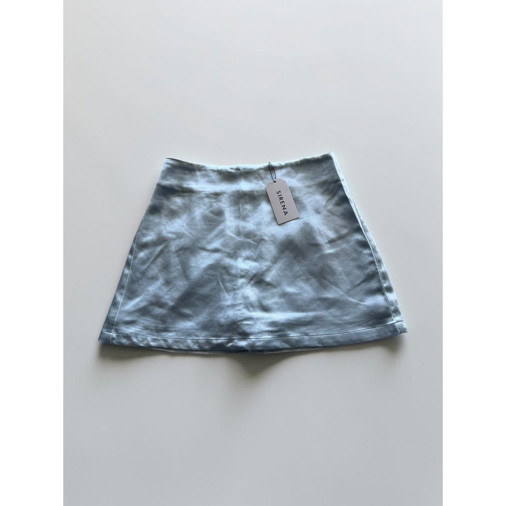Sirena Light Blue Satin Mini Skort Women Size M Built-in Shorts Back Zip NEW